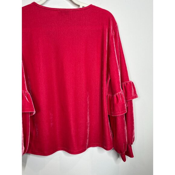 Sedge Top Womens Medium Shirt Velour Velvet Pink Blouse Boho Ruffles Casual Fall - Picture 9 of 15